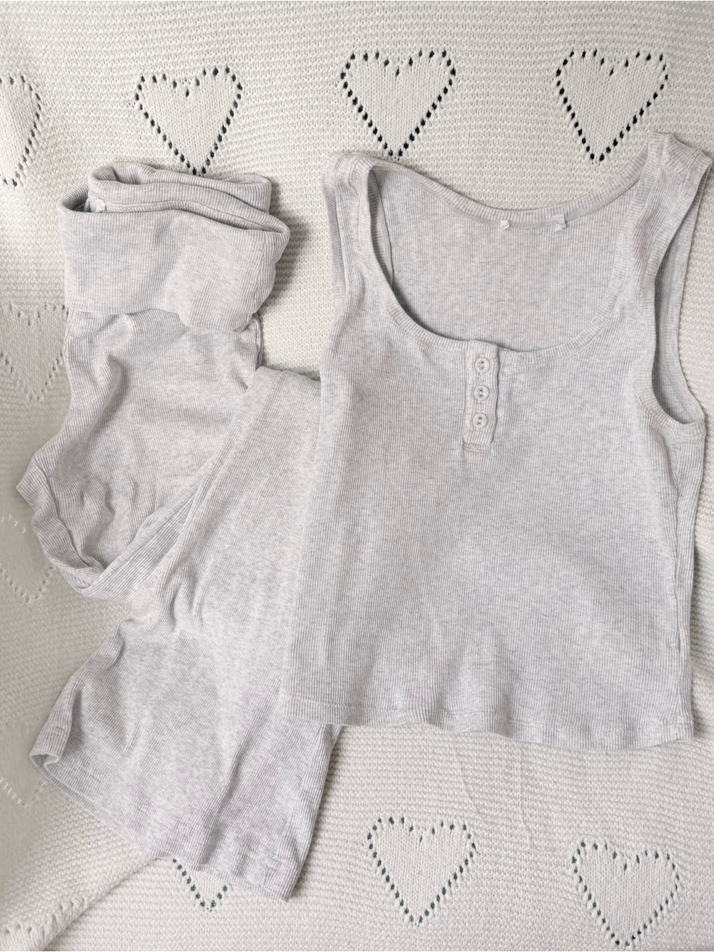 Cozy Heathered Ribbed Tank & Lounge Pants Set - Light Grey XS